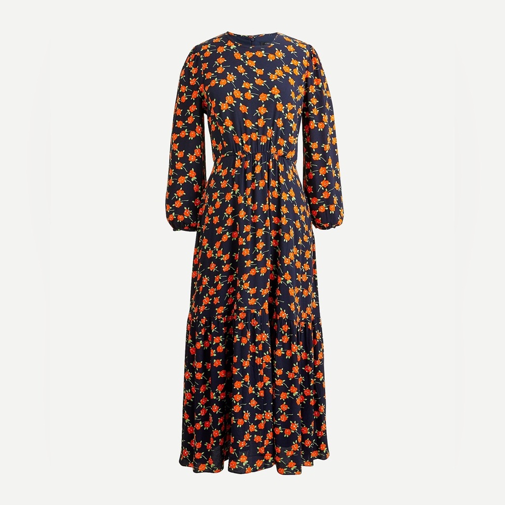J. Crew Flowy tiered midi dress in poppy fields Long Sleeve Dress